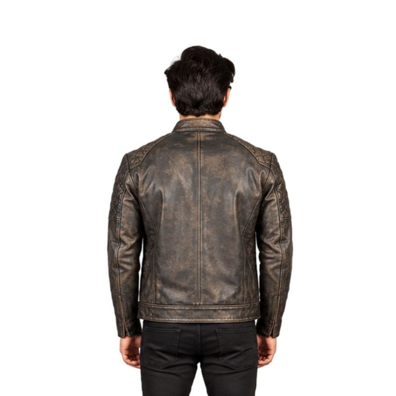 Distressed Brown Leather Racer Jacket (2)