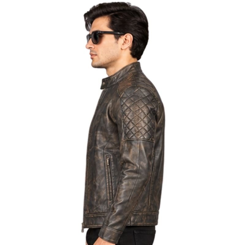 Distressed Brown Leather Racer Jacket (3)