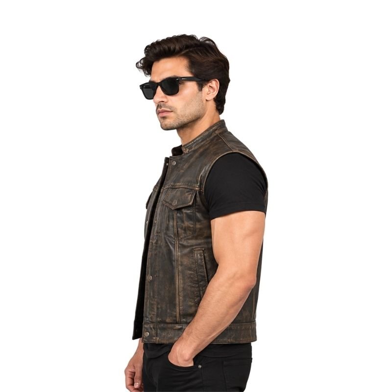 Distressed Brown Leather Utility Vest (2)