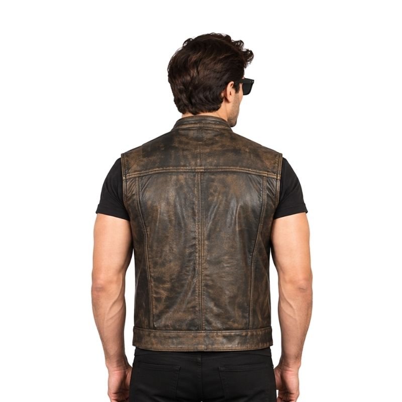 Distressed Brown Leather Utility Vest (3)