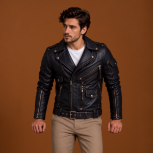 Men’s Black Asymmetric Leather Moto Biker Jacket
