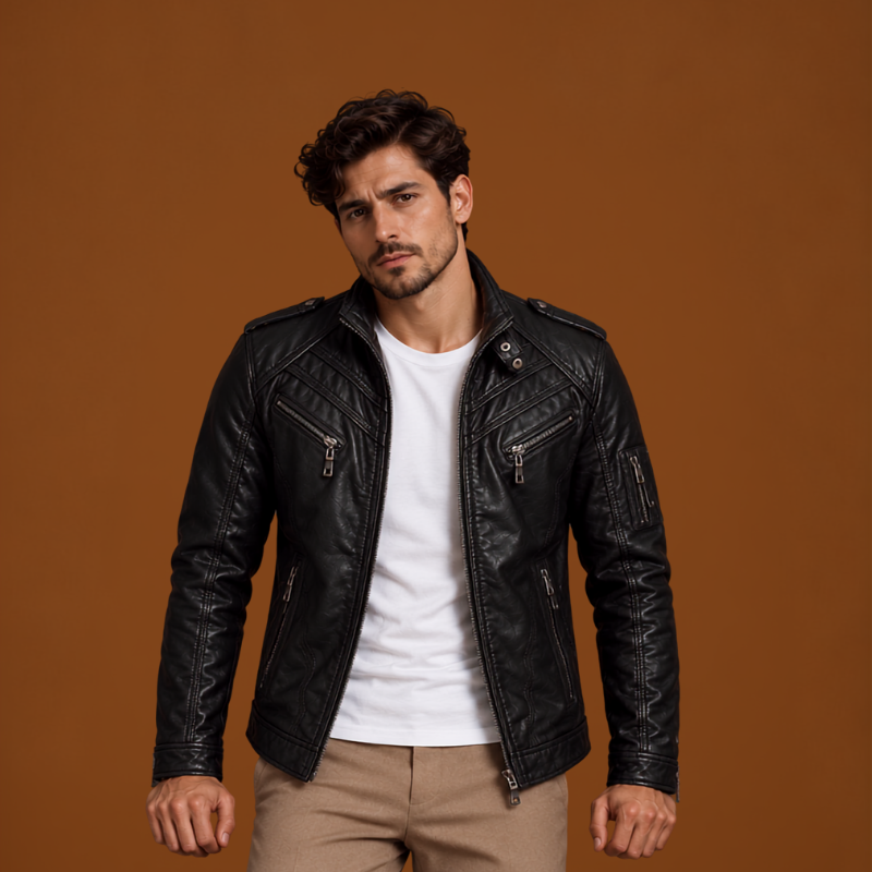 Men’s Black Quilted Leather Biker Jacket