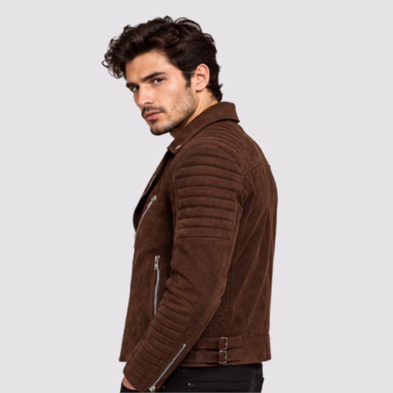 Men’s Brown Suede Quilted Biker Jacket (3)