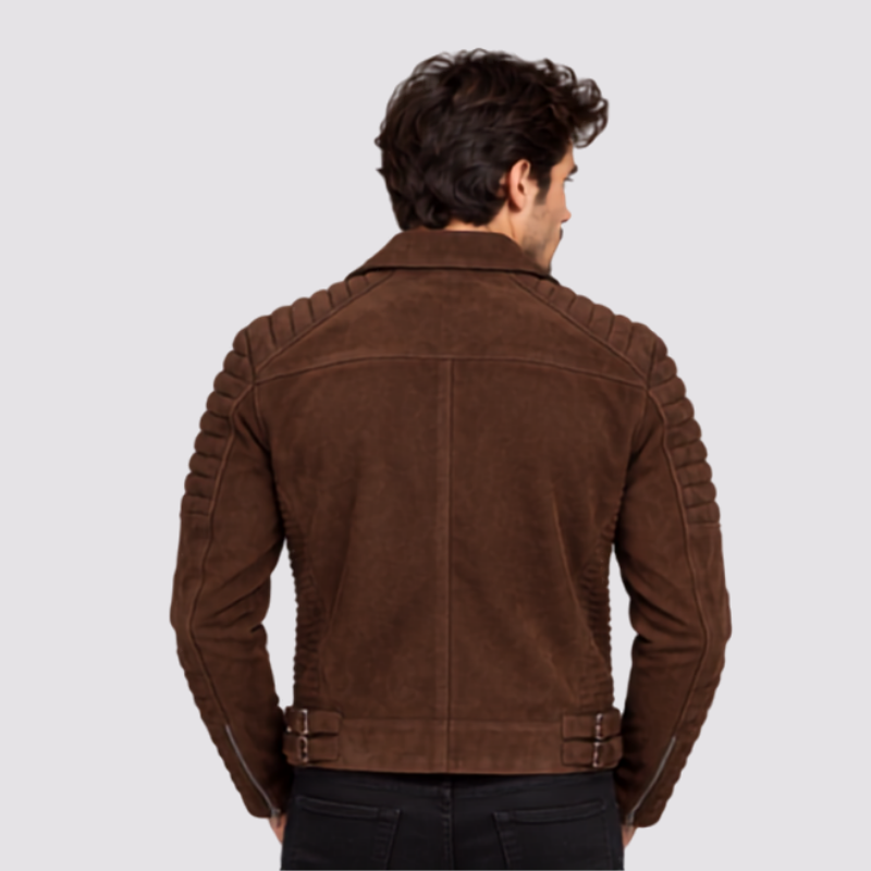 Men’s Brown Suede Quilted Biker Jacket