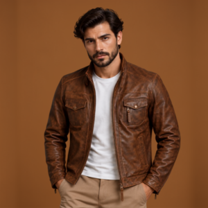 Men’s Classic Leather Cafe Racer Jacket