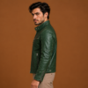 Men’s Green Leather Motorcycle Racer Jacket (2)