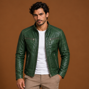 Men’s Emerald Racer Genuine Leather Jacket