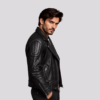 Men’s Leather Cafe Racer Motorcycle Jacket (2)