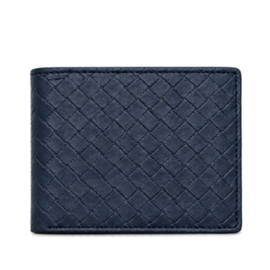 Navy Blue Woven Leather Bifold Wallet – Refined Texture, Effortless Style